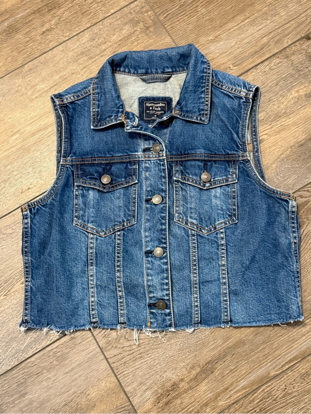 Abercrombie & Fitch Raw Hem Denim Vest - Indigo Blue